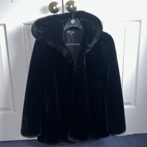 Zara faux fur black hooded coat size small